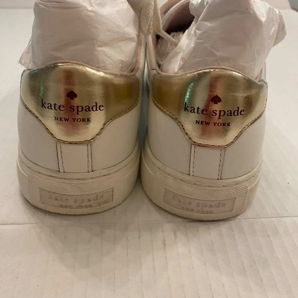 Kate Spade Women’s Nappa White Leather Sneakers Lace Up size 8.5 used in box
